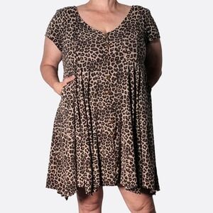 Torrid Leopard Print 2X 18 20 Brown‎ Button Front Mini Dress Casual Chic